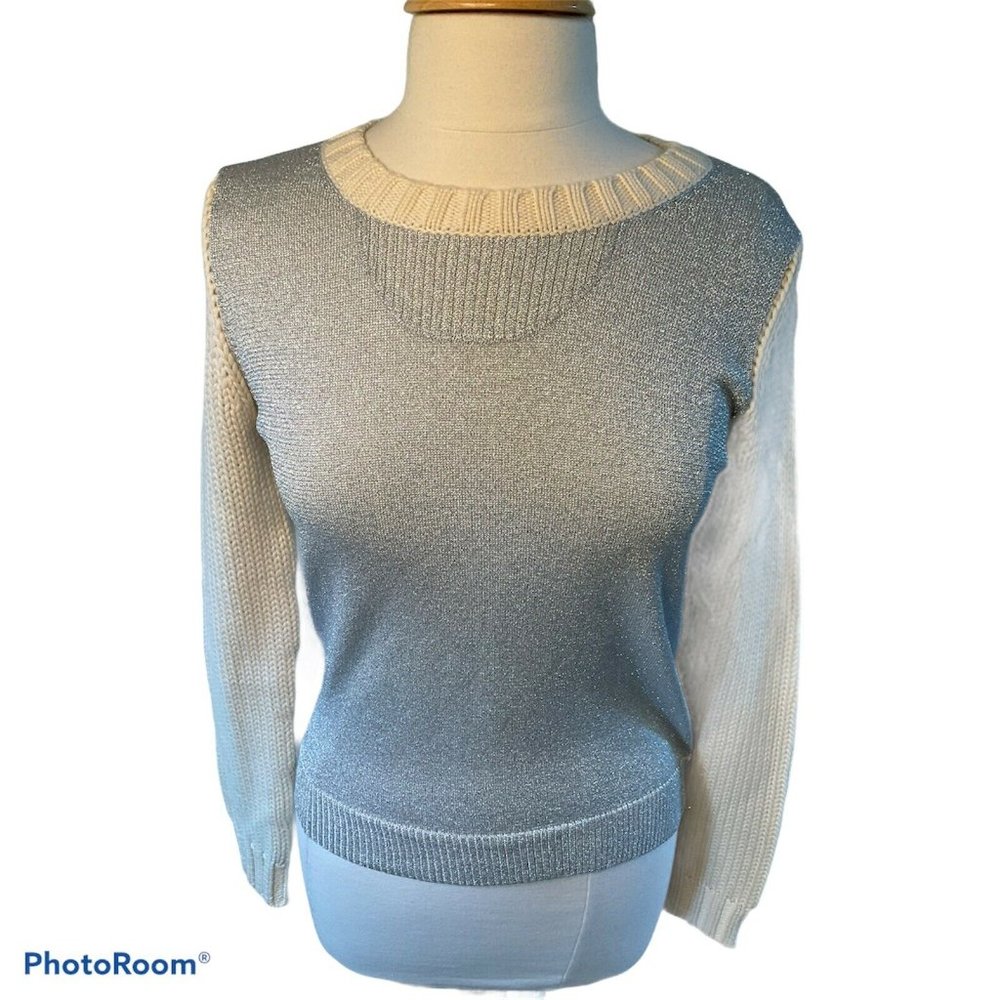 Alko Women Silver White Stretch Pullover Sweater M